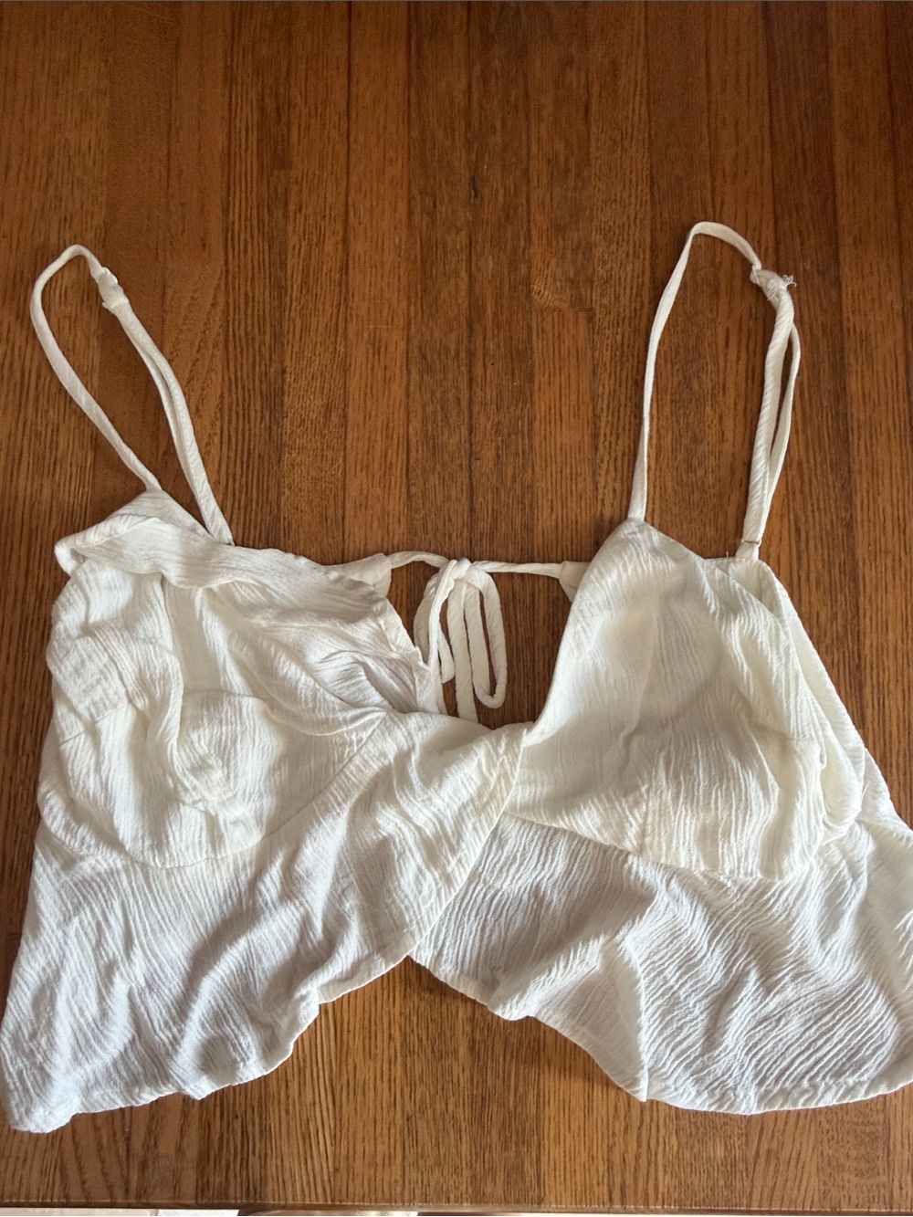Garage White Crinkle Tie-Back Cami Bralette